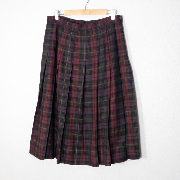 L.L. Bean Dresses & Skirts - L.L. Bean Women’s Skirt Vintage Clueless Academia Plaid Wool Pleated Made USA M